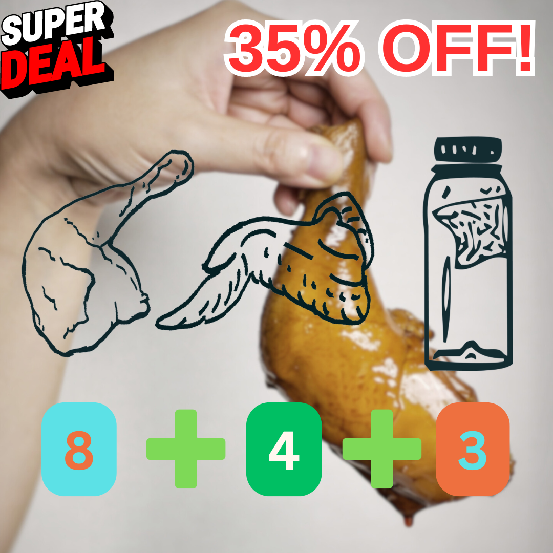 8腿4翅3茶饮至尊组合 8 Kaki + 4 Sayap + 3 Minuman Kombo KING (35% DISKAUN!)