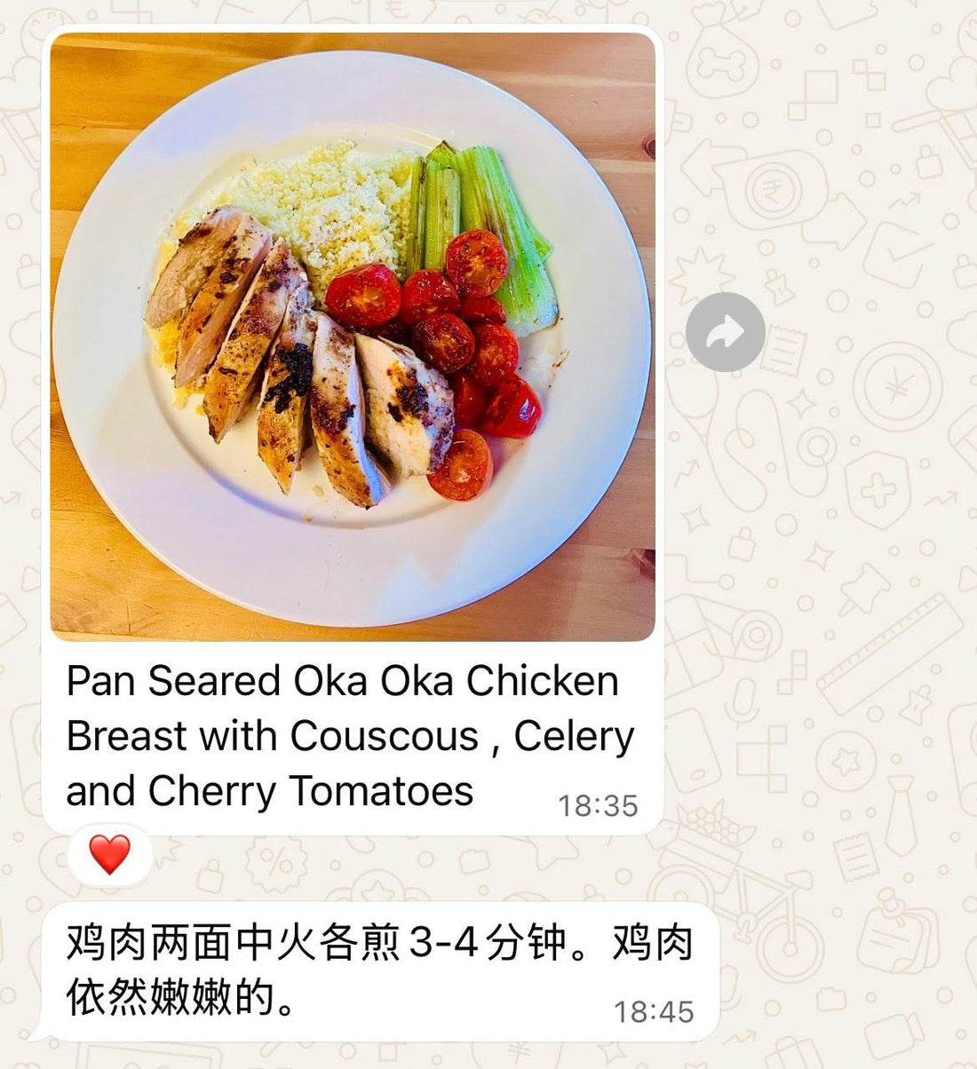 香煎 OKA-OKA 舒肥鸡胸配 couscous、西芹和小番茄