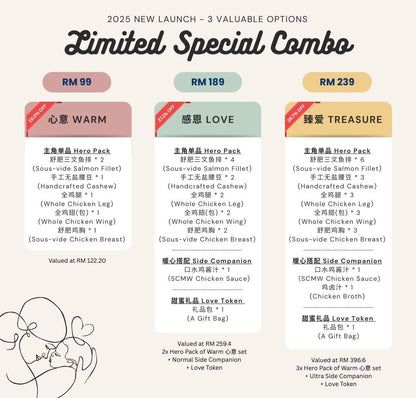 OKA-OKA Mother's Day special meal 2025 featuring three combo options with chicken and salmon dishes.