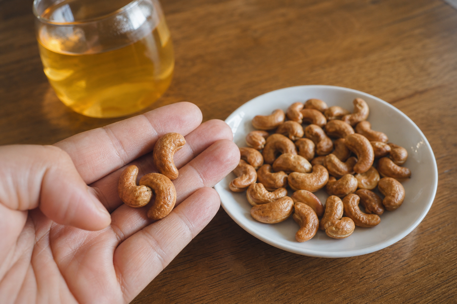 OKA-OKA low calorie snack roasted cashews and tea